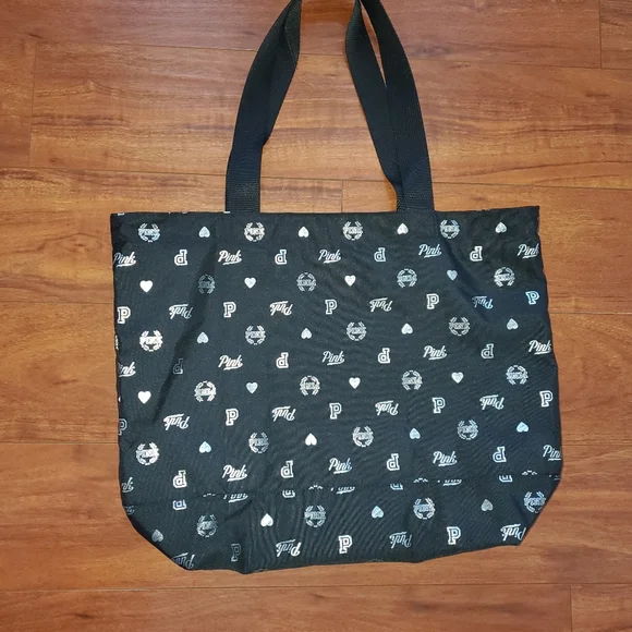 PINK VICTORIA'S SECRET WEEKENDER BAG TOTE BLACK AND SILVER. - Picture 3 of 6